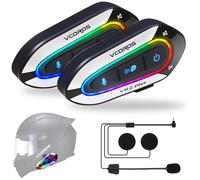 VCOROS Interfono Moto VR2 Plus,Interfono Casco Sistema di Comunicazione per 2 Persone Entro 500m,Impermeabile IP56,Auricolare Casco Moto Supporto Chiamata Vocale Controllo Musica (2Pack Hard Mic)