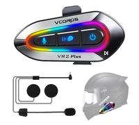 VCOROS Interfono Moto VR2 Plus,Interfono Casco Sistema di Comunicazione per 2 Persone Entro 500m,Impermeabile IP56,Auricolare Casco Moto Supporto Chiamata Vocale Controllo Musica (1Pack Hard Mic)