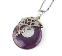 VCPC Collana con Ciondolo Pietre Naturali,Collane di Ametista A Forma di Carpa Vintage, Ciondolo Chakra di Guarigione Reiki, Amuleto Collane con Ciondolo Portafortuna Gioielli per Uomo Donna