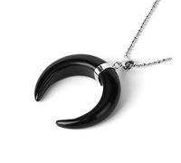 VCPC Collana con Ciondolo Pietre Naturali,Collane di Onice Nero A Forma di Luna Moda, Ciondolo Chakra di Guarigione Reiki, Amuleto Collane con Ciondolo Portafortuna Gioielli per Donna Uomo