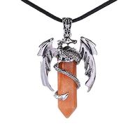 VCPC Collana con Ciondolo Pietre Naturali,Collane in Pietra di Cristallo Arancione Stile Drago Vintage, Ciondolo Chakra Curativo, Gioielli con Ciondolo Portafortuna per Uomo Donna