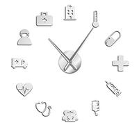 VCS Medicina Assistenza sanitaria Ambulanza Grande orologio da parete Adesivi murali specchio acrilico fai da te Arte medica da parete Clinica ospedaliera Decor Art Clock(argento 、 37 in)