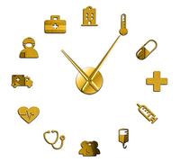 VCS Medicina Assistenza sanitaria Ambulanza Grande orologio da parete Adesivi murali specchio acrilico fai da te Arte medica da parete Clinica ospedaliera Decor Art Clock(oro 、 47 in)