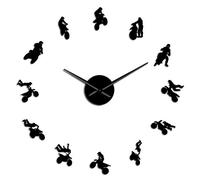 VCS Motocross Dirt Bike Moto Wall Art Stickers Orologio da parete grande fai da te Dirt Racing Decorazione da parete per feste Orologio da motociclista silenzioso(nero,70CM)
