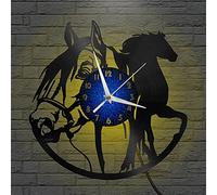 VCS Orologio da parete con disco in vinile a forma di cavallo bello per la decorazione della parete della cucina Regalo per l'amante Idea regalo(B, con LED)