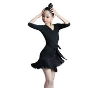 VCSZYAFX Abiti da ballo sala moderni in pizzo e rete a maniche corte for salsa, tango, gonna, abito latino for ragazze Adatto per abiti da ballo latino(Short black,XL)
