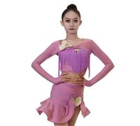 VCSZYAFX Abito da ballo latino for ragazze autunno e inverno con nappa, gonna for esercizi avanzati Adatto per abiti da ballo latino(Purple,130)