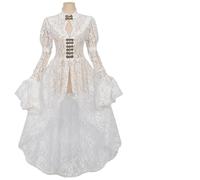 VCSZYAFX Abito in pizzo sottile medievale corte festa manica lunga svasata irregolare impero da donna temperamento bianco palcoscenico banchetto panno(XL)