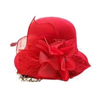 VCSZYAFX Cappello classico a tesa larga Fedora con cintura di perle, solido, for uomo e donna, invernale, for matrimonio, chiesa, jazz Adatto per il tè pomeridiano, matrimoni(Big Red)