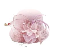 VCSZYAFX Cappello classico a tesa larga Fedora con cintura di perle, solido, for uomo e donna, invernale, for matrimonio, chiesa, jazz Adatto per il tè pomeridiano, matrimoni(Taro)