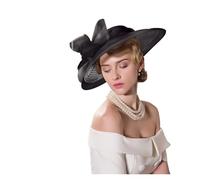 VCSZYAFX Cappello da Sposa Elegante Cappello da Cerimonia del tè Kentucky, Bianco, for Donna, a Tesa Larga, Stile Fedora, for Abito Chiesa(Black)