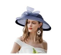 VCSZYAFX Cappello da Sposa Elegante Cappello da Cerimonia del tè Kentucky, Bianco, for Donna, a Tesa Larga, Stile Fedora, for Abito Chiesa(Deep Blue)