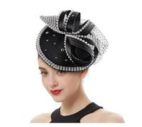 VCSZYAFX Fascinator in raso perfetto, accessori for capelli eleganti, cappelli multicolori, cappello da festa del tè, copricapo di piume con velo donna Adatto per il tè pomeridiano, matrimoni(Black)