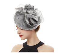VCSZYAFX Fascinator in raso perfetto, accessori for capelli eleganti, cappelli multicolori, cappello da festa del tè, copricapo di piume con velo donna Adatto per il tè pomeridiano, matrimoni(Silver)