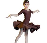 VCSZYAFX Regole di ballo latino Abito da competizione for ragazze Gonna standard internazionale professionale Adatto per abiti da ballo latino(Mid sleeve coffee,120)
