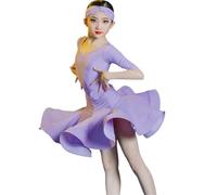 VCSZYAFX Regole di ballo latino Abito da competizione for ragazze Gonna standard internazionale professionale Adatto per abiti da ballo latino(Mid sleeve violet,170)