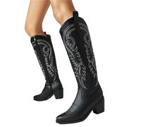 VCSZYAFX Scarpe da donna Roma Street, marroni, rosse, nere, con ricami, alte fino al ginocchio, con tacco alto, stivali da cowboy western larghi(Color-02,5.5)