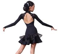 VCSZYAFX Uniforme da ballo latino for ragazze, abito competizione con schiena scoperta e maniche lunghe in rete, cha-cha, samba rumba, sala Adatto per abiti da ballo latino(140)