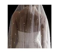 VCSZYAFX Velo da Sposa Velo da Sposa Lungo Bianco Avorio con Perle Pettine cattedrale a Uno Strato Perline di Cristallo 75-300 cm(Champagne,150cm)