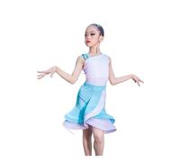 VCSZYAFX Vestito da ballo latino for ragazze con volant in velluto, abito competizione, salsa, tango, cha, pratica, top e gonna, spettacolo Adatto per abiti da ballo latino(Blue,S)