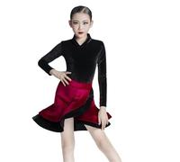 VCSZYAFX Vestito da ballo latino for ragazze con volant in velluto, abito competizione, salsa, tango, cha, pratica, top e gonna, spettacolo Adatto per abiti da ballo latino(Black Red,L)