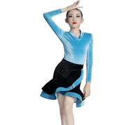 VCSZYAFX Vestito da ballo latino for ragazze con volant in velluto, abito competizione, salsa, tango, cha, pratica, top e gonna, spettacolo Adatto per abiti da ballo latino(Blue Black B,M)