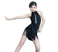 VCSZYAFX Vestito da ballo latino for ragazze, nero, professionale, competizione, sala, con nappe, tango, cha-cha, valzer, abbigliamento Adatto per abiti da ballo latino(170)