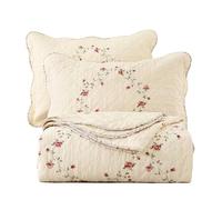 vctops Set di 3 pezzi elegante copriletto ricamato floreale 100% cotone reversibile patchwork 1 trapunta e 2 federe per cuscino completo/queen size, fiore