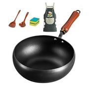VCYEX Padella in Ghisa Wok in Ferro Antiaderente, Anti-Colla, Durevole E Antiruggine, per Stufa A Gas, Arrosti, Fondo Rotondo No Lid,9.5in/24cm