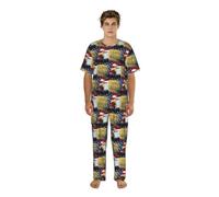VCzsdff American Eagle Print - Set da notte da uomo a maniche corte con pantaloni lunghi e scollo rotondo, abbigliamento da notte, Nero , L
