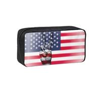VCzsdff Astuccio portapenne con stampa bandiera americana e pace hippie spazioso organizer per cancelleria durevole borsa in poliestere per college lavoro pendolari