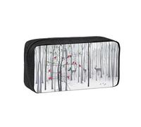 VCzsdff Astuccio portapenne con stampa di cervi delle nevi, uccello, albero, spazioso, organizer per cancelleria, borsa durevole con cerniera, in poliestere, per college, lavoro, pendolarismo
