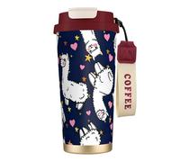 VCzsdff Bicchiere da caffè isolato a forma di cuore rosa cammello con coperchio a prova di perdite, tazza da viaggio in acciaio inossidabile 316 con cinturino da polso