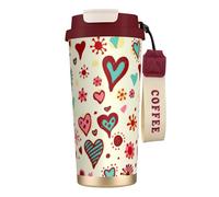 VCzsdff Bicchiere da caffè isolato con motivo a cuore colorato con coperchio a prova di perdite, tazza da viaggio in acciaio inossidabile 316 con cinturino da polso