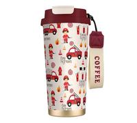 VCzsdff Bicchiere da caffè isolato per bambini e bambine in vigili del fuoco, con coperchio a prova di perdite, tazza da viaggio in acciaio inossidabile 316 con cinturino da polso
