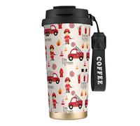 VCzsdff Bicchiere da caffè isolato per bambini e bambine in vigili del fuoco, con coperchio a prova di perdite, tazza da viaggio in acciaio inossidabile 316 con cinturino da polso