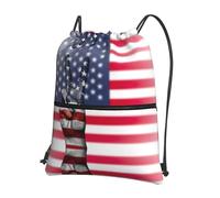VCzsdff Borsa a sacco con coulisse regolabile con stampa della pace e bandiera americana e hippie, zaino leggero pieghevole, con tasca con cerniera per escursioni