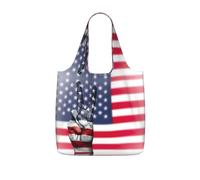 VCzsdff Borsa da mercato riutilizzabile per la spesa con stampa hippie della pace e bandiera americana borsa da mercato riutilizzabile in poliestere leggero da 25 l, Nero , Taglia unica