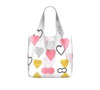 VCzsdff Borsa da mercato riutilizzabile pieghevole del poliestere della borsa 25l della spesa della stampa del cuore rosa dell'oro Carryall leggero, Nero , Taglia unica
