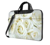 VCzsdff Borsa per computer portatile antiurto con stampa rosa bianca resistente borsa a tracolla in tessuto Oxford borsa imbottita per computer da viaggio, Nero , 14 inch
