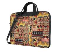 VCzsdff Borsa per computer portatile antiurto in tessuto africano con stampa patchwork resistente borsa a tracolla in tessuto Oxford imbottita per computer per viaggi, Nero , 14 inch