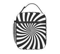 VCzsdff Borsa termica per il pranzo con stampa a vortice bianca e nera, borsa termica per il pranzo, borsa termica portatile con tracolla rimovibile e tasche