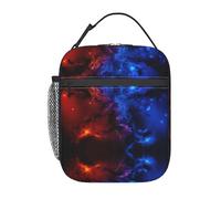 VCzsdff Borsa termica per il pranzo con stampa cielo rosso e blu, borsa termica per il pranzo, borsa termica portatile con tracolla rimovibile e tasche