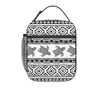 VCzsdff Borsa termica per il pranzo con stampa etnica a righe tartaruga, borsa termica per il pranzo, borsa termica portatile con tracolla rimovibile e tasche