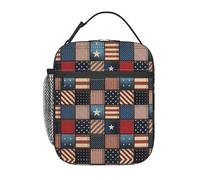 VCzsdff Borsa termica per il pranzo con stampa patchwork con bandiera americana, borsa termica per il pranzo, borsa termica portatile con tracolla rimovibile e tasche