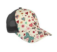VCzsdff Cappello da baseball traspirante con stampa a cuore colorato visiera curva Mesh Back Beach escursionismo cappello nero