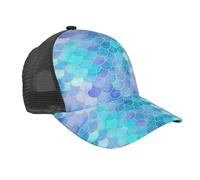 VCzsdff Cappello da baseball traspirante con stampa a squame sirena oro visiera curva Mesh Back Beach escursionismo cappello