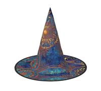 VCzsdff Cappello da strega con stampa mandala cielo stellato in tessuto Oxford per feste di Halloween, leggero, alto 33 cm