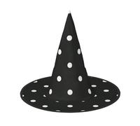 VCzsdff Cappello da strega in tessuto Oxford bianco e nero con stampa a pois per feste di Halloween, cappello da strega leggero alto 33 cm