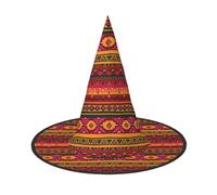 VCzsdff Cappello da strega in tessuto Oxford con stampa artistica popolare messicana boho per feste di Halloween, leggero 33 cm di altezza